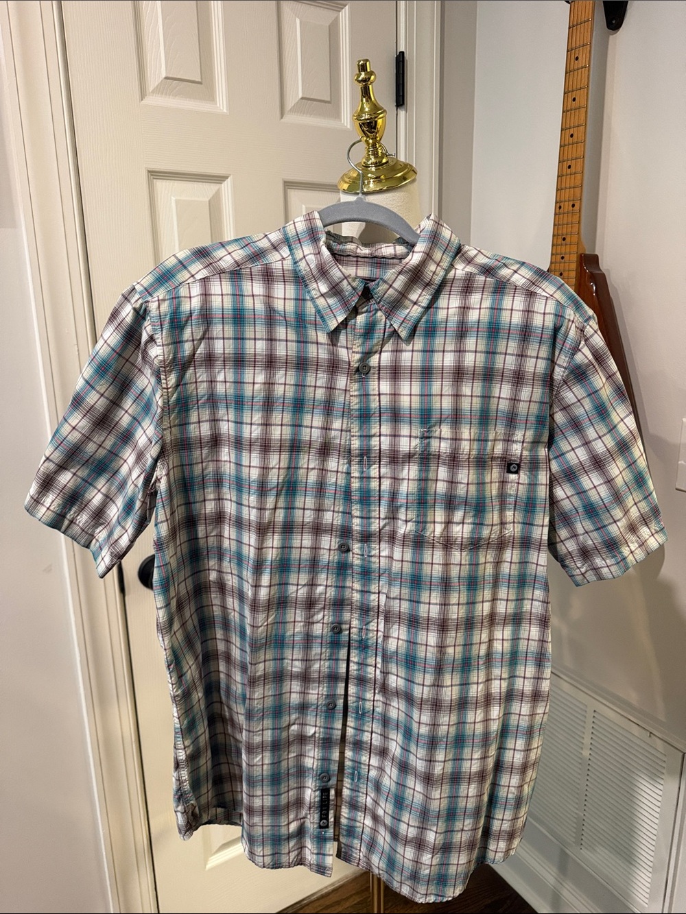 Marmot Short-Sleeve Plaid Button-Down Shirt in White, Blue & Brown